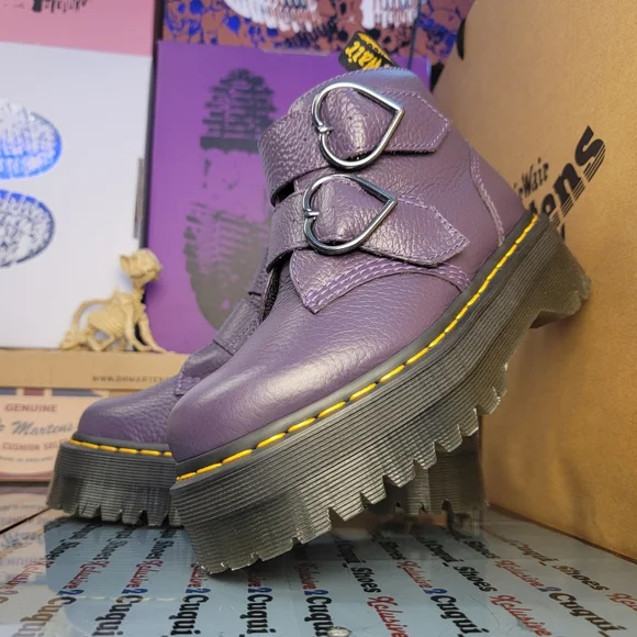 Dr Mertens Devon Heart Quad Platform Leather Boots - Picture 2 of 15